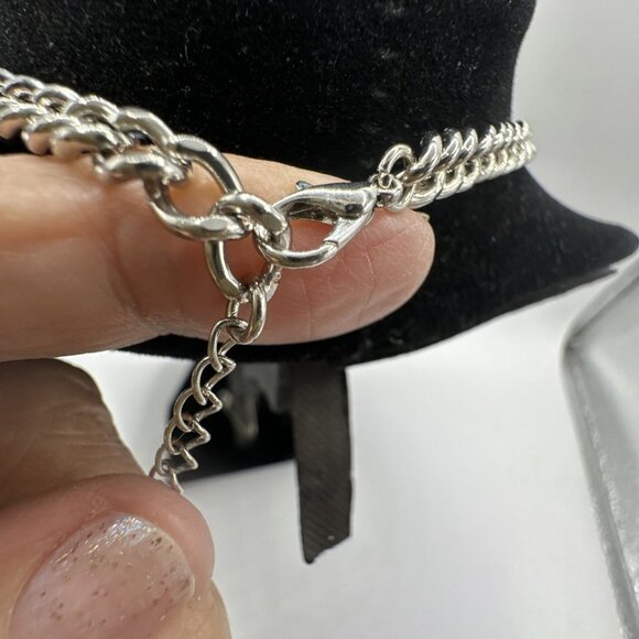 Matching Set Geometric SilverTone Metal Bib Necklace Earrings Chain 16” 3.5”ext - Picture 8 of 10